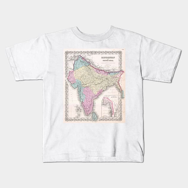 Vintage Map of India (1855) Kids T-Shirt by Bravuramedia